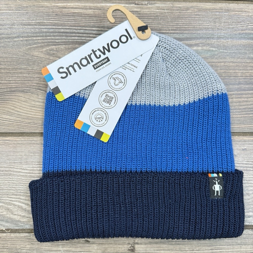 Smartwool Cantar Colorblock Knit Beanie Laguna Blue Merino Wool Blend OS NEW